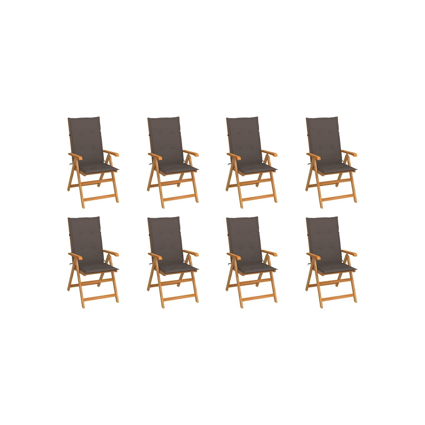 Fauteuils pliants inclinables avec coussins 8 pcs teck massif