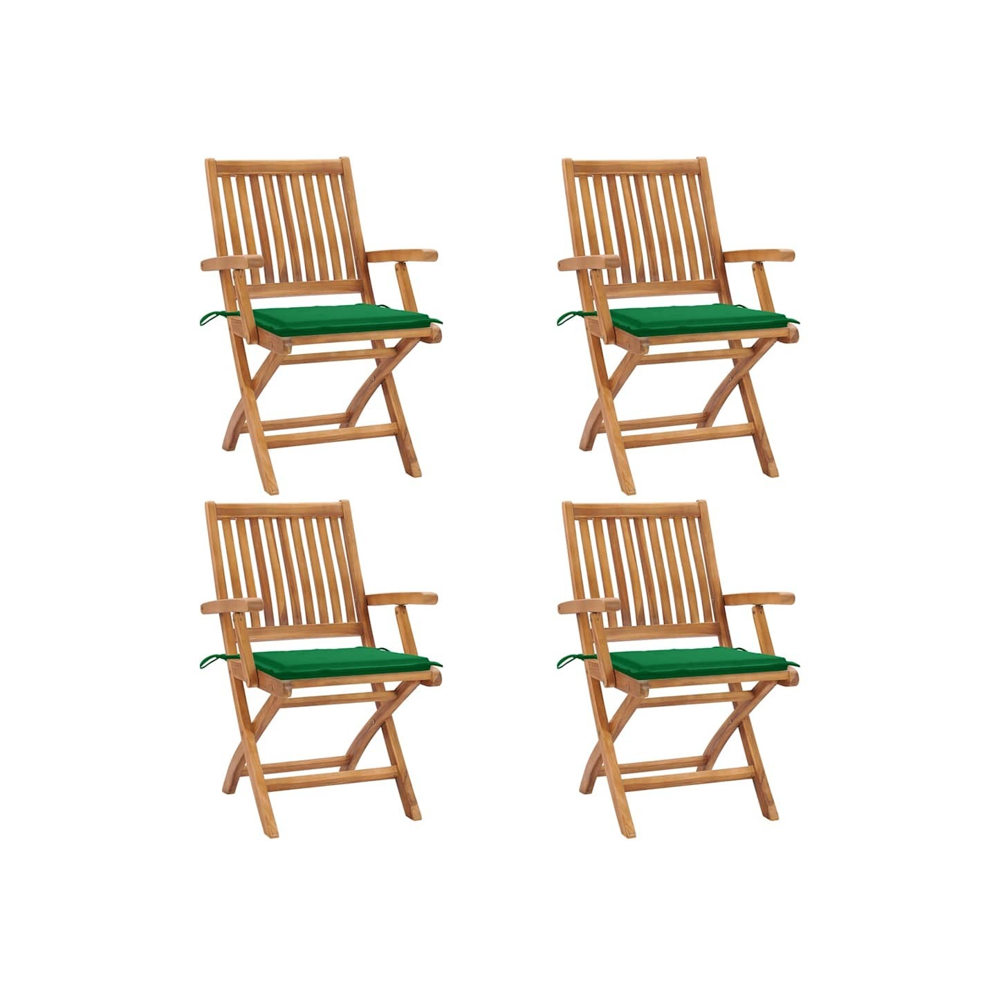 Chaises pliantes avec coussins, 4 pièces, en teck massif