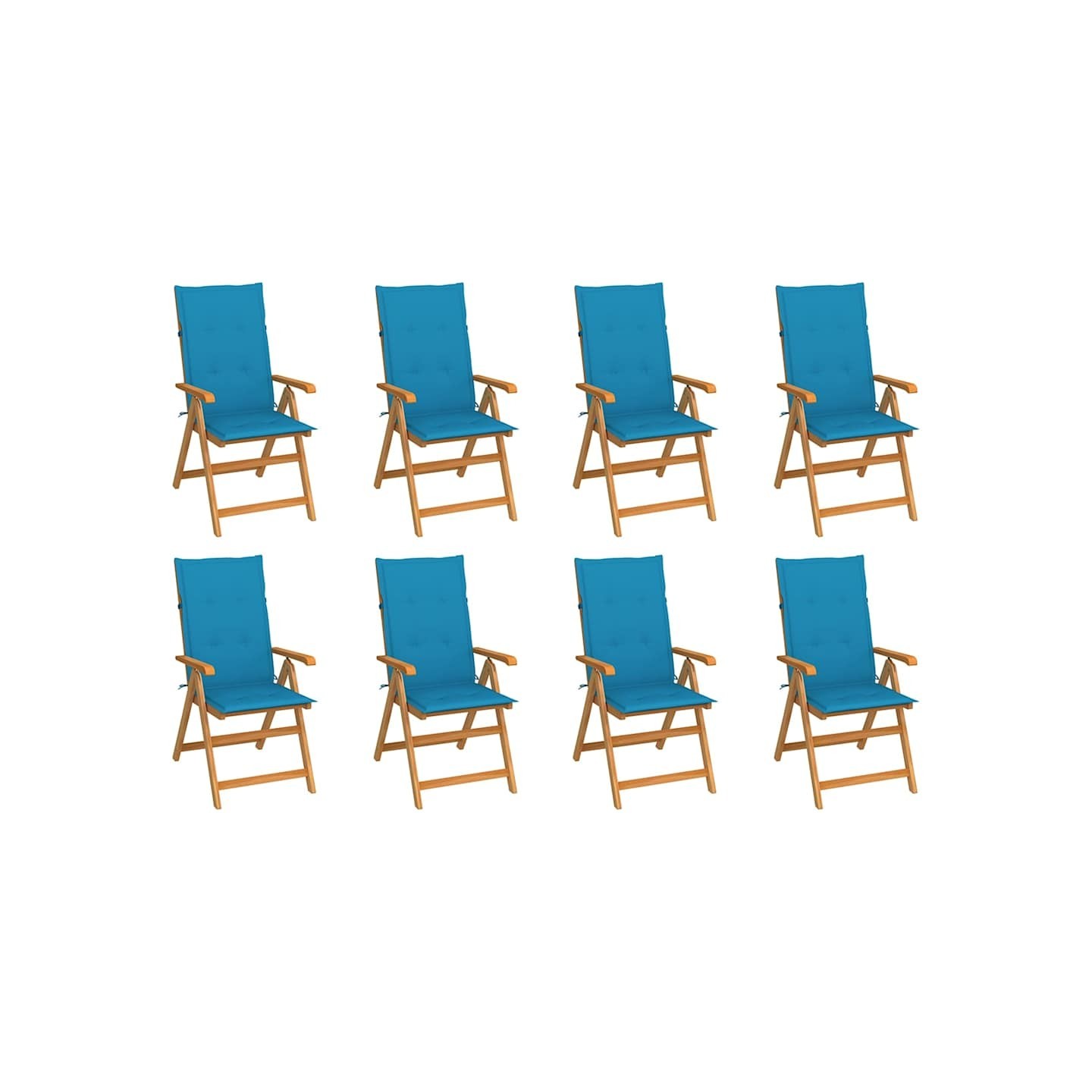 Fauteuils pliants inclinables avec coussins 8 pcs teck massif