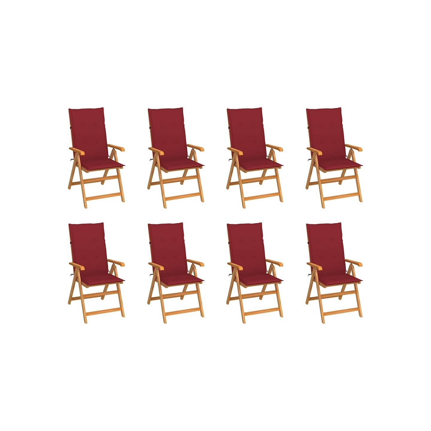 Fauteuils pliants inclinables avec coussins 8 pcs teck massif