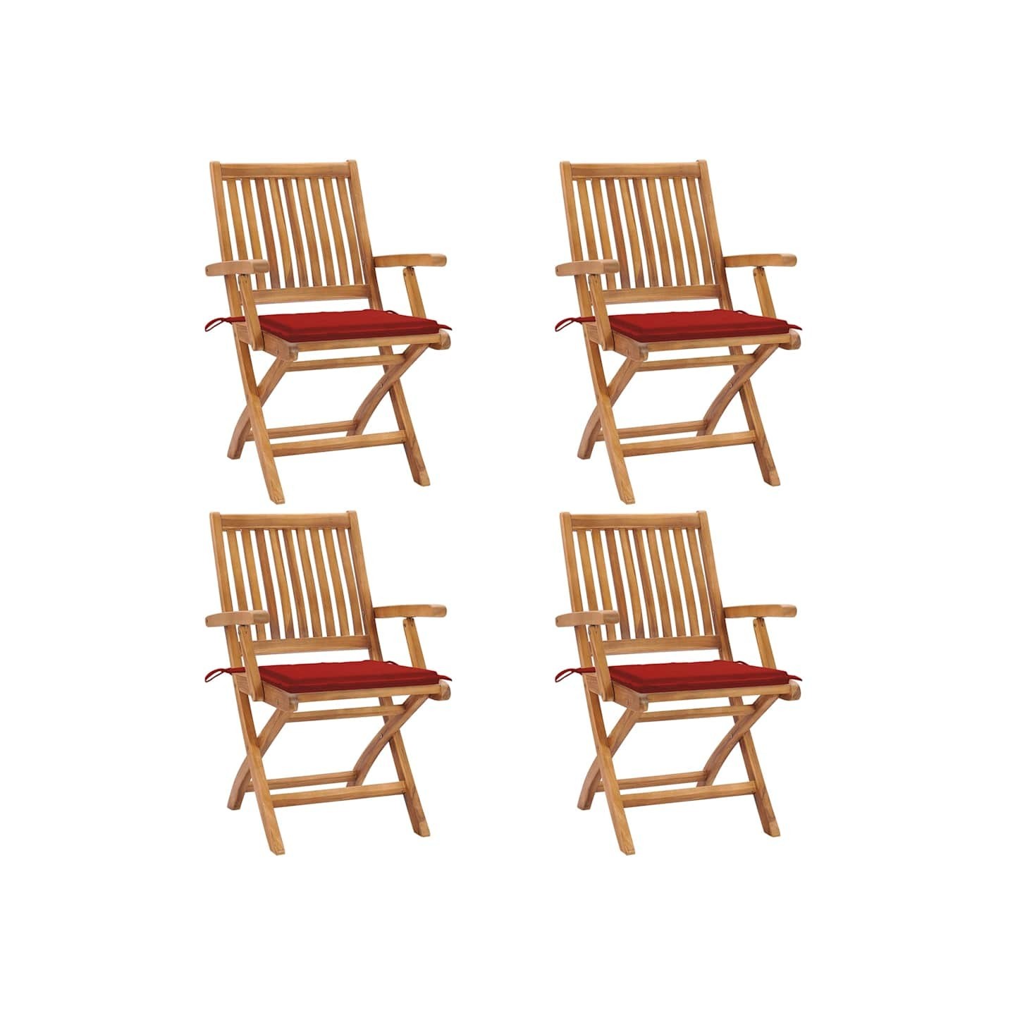 Chaises pliantes avec coussins, 4 pièces, en teck massif