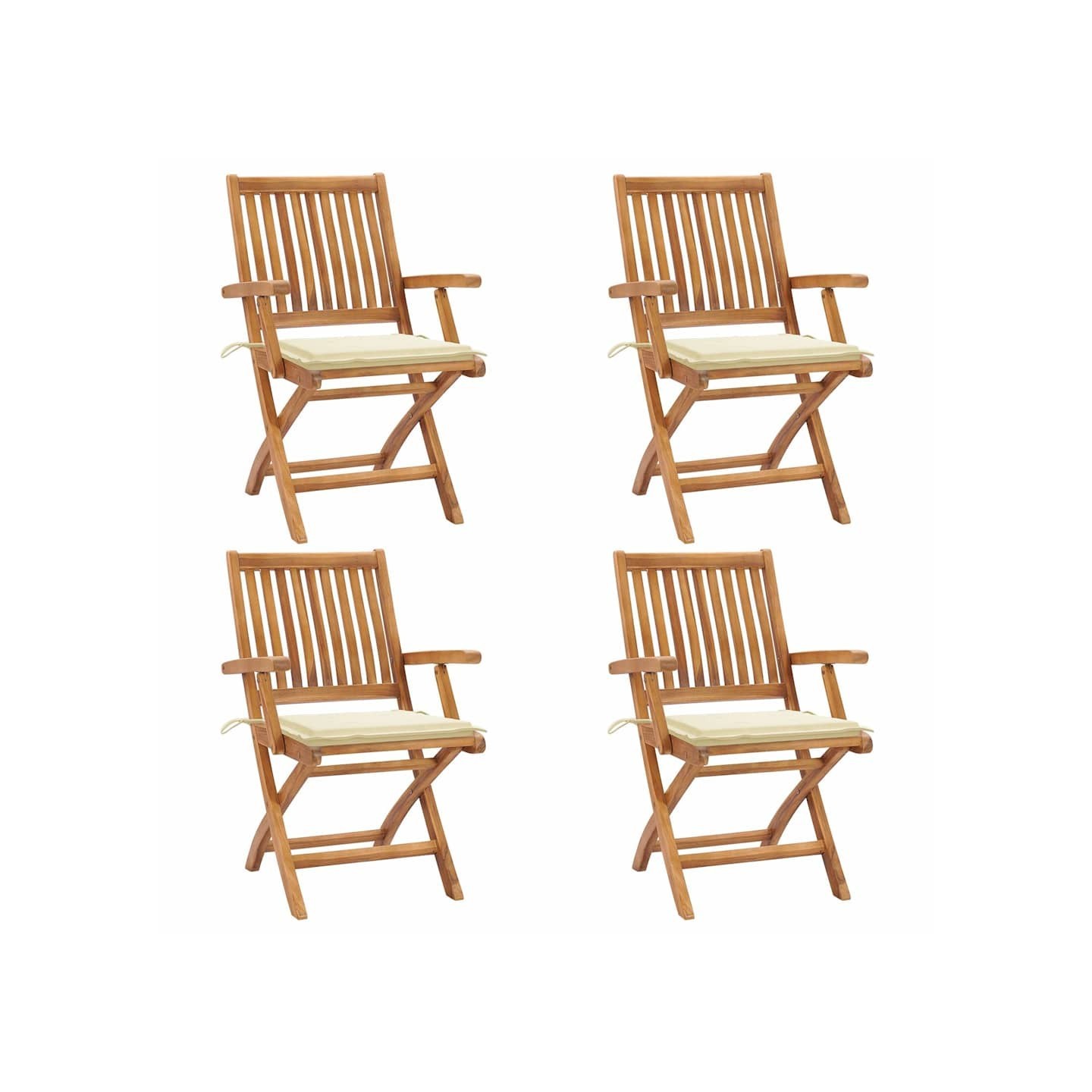 Chaises pliantes avec coussins, 4 pièces, en teck massif