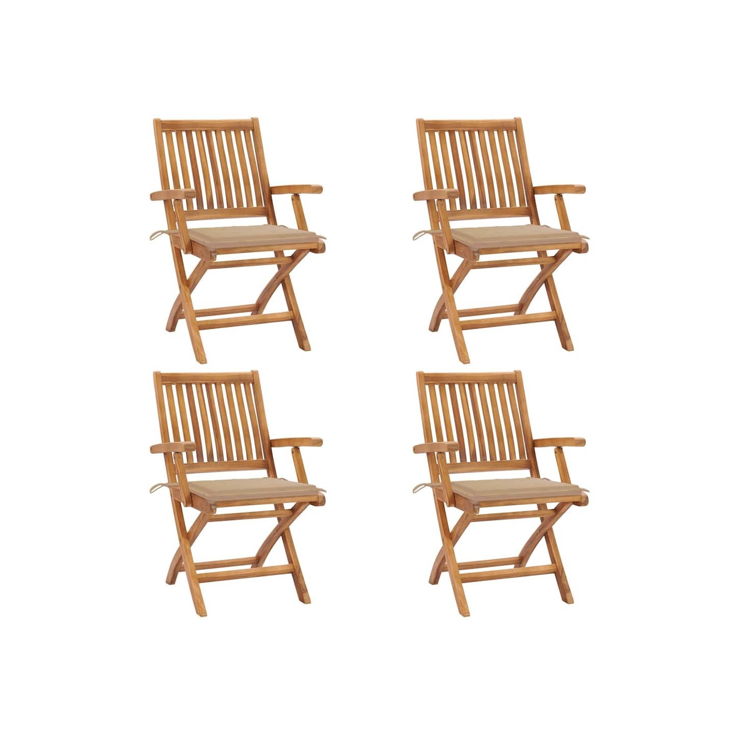 Chaises pliantes avec coussins, 4 pièces, en teck massif