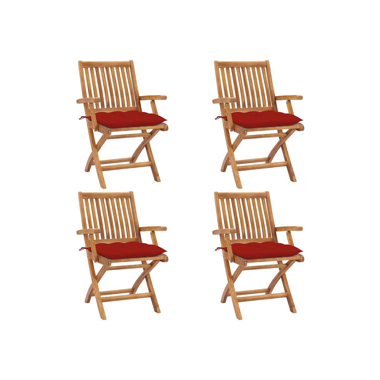 Chaises pliantes avec coussins, 4 pièces, en teck massif