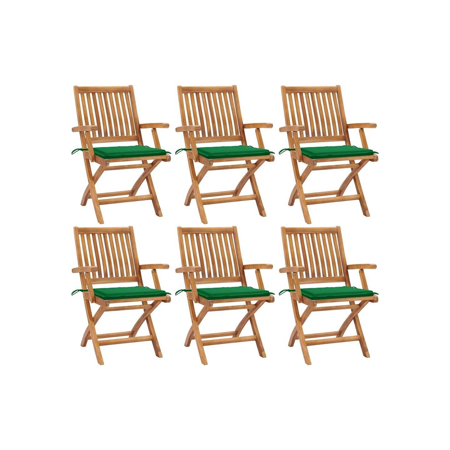 Chaises pliantes avec coussins, 6 pièces, en teck massif