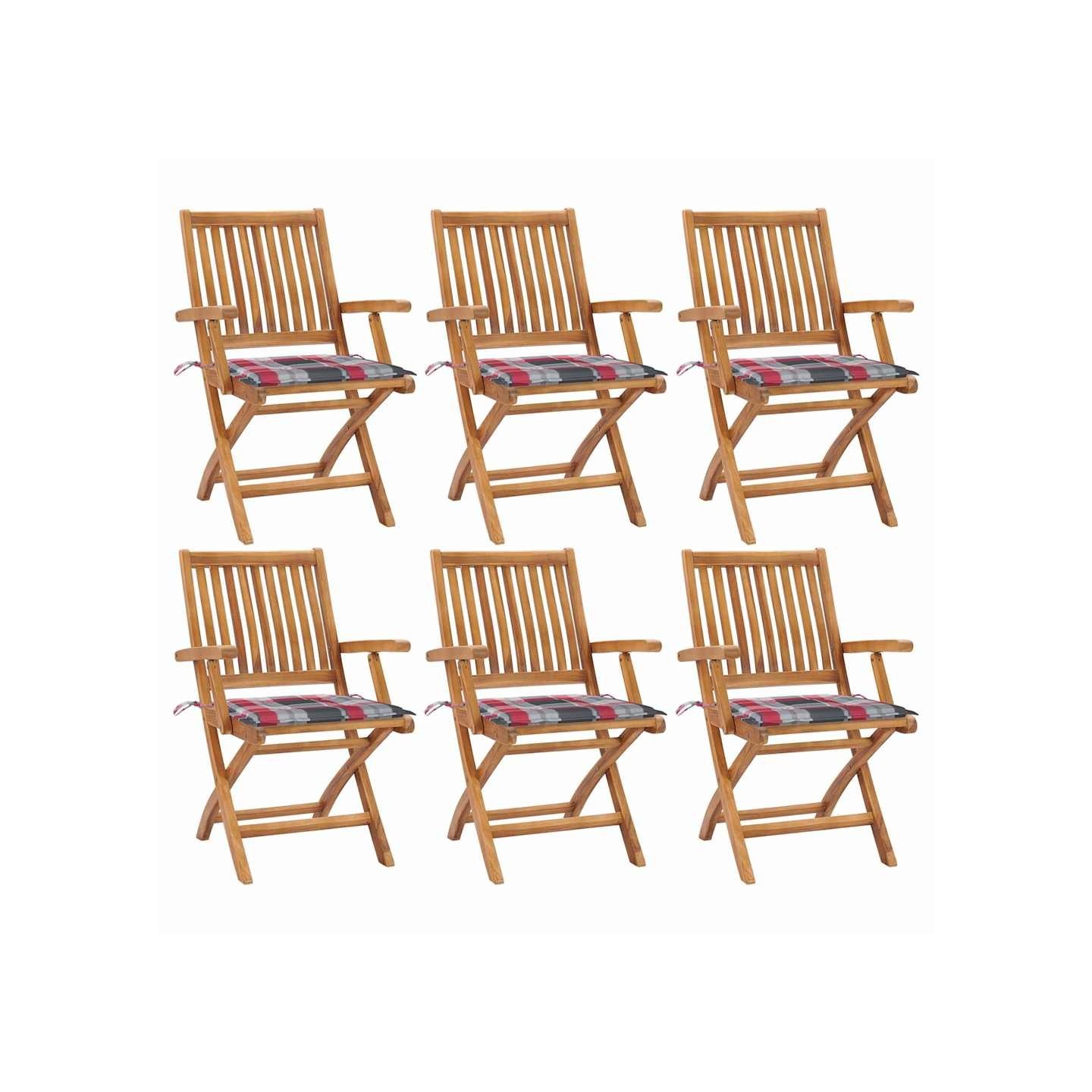 Chaises pliantes avec coussins, 6 pièces, en teck massif