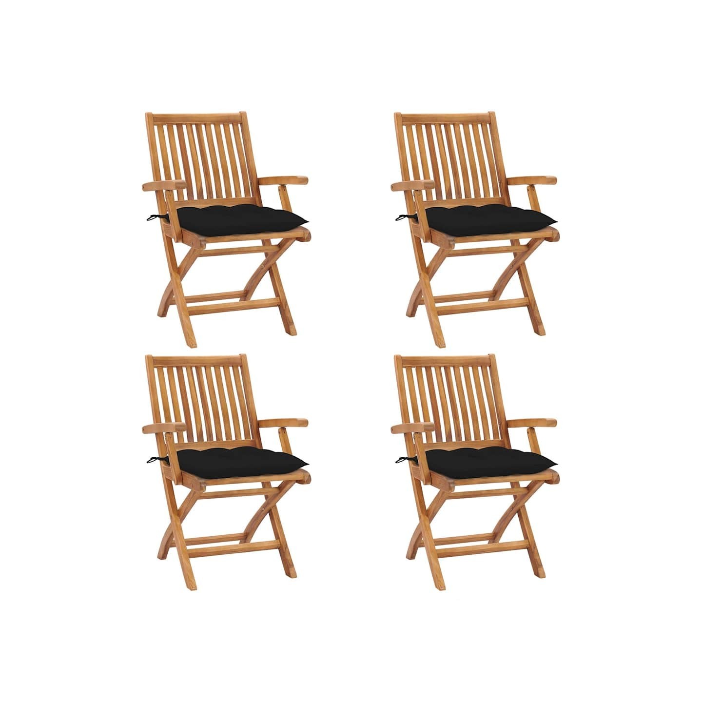 Chaises pliantes avec coussins, 4 pièces, en teck massif