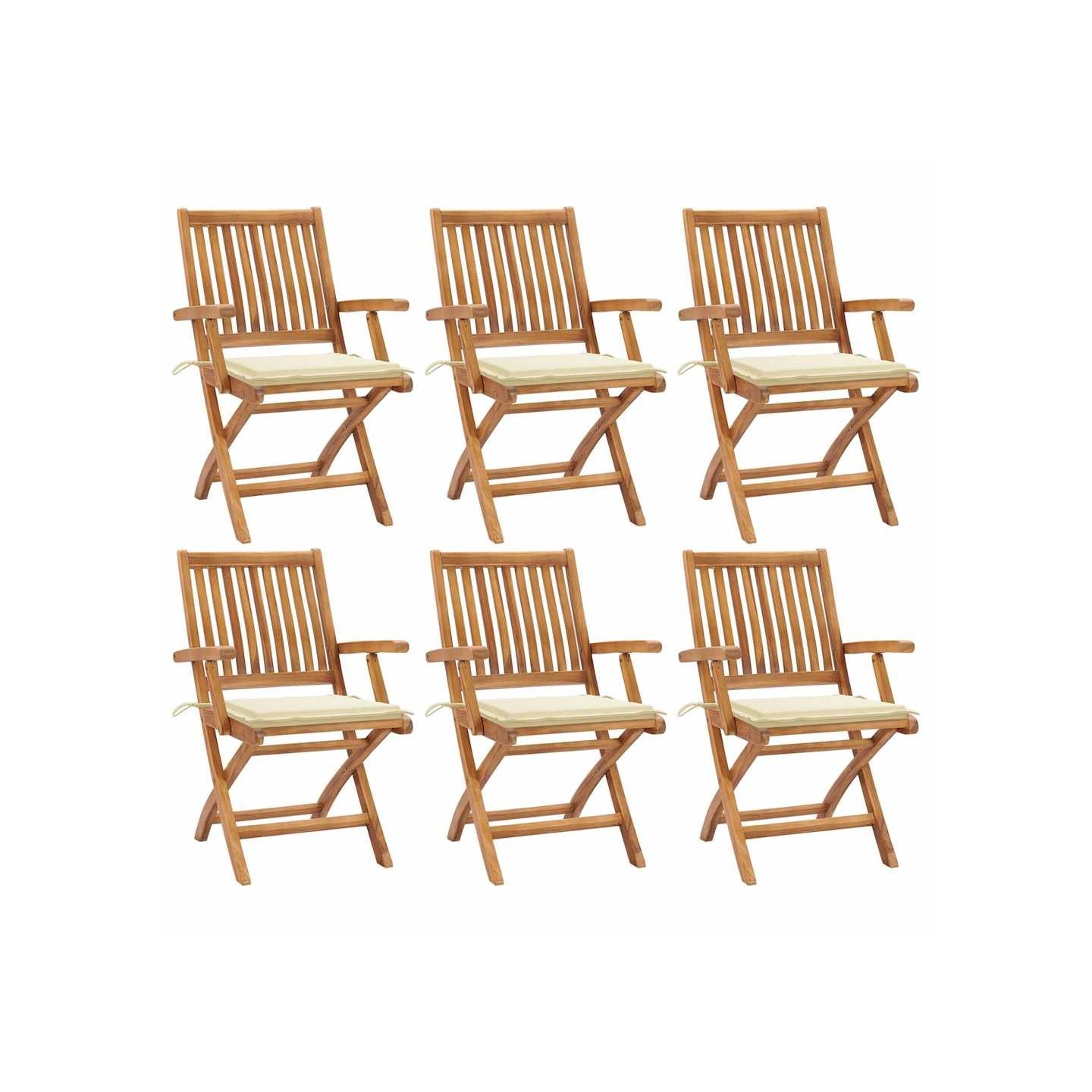 Chaises pliantes avec coussins, 6 pièces, en teck massif