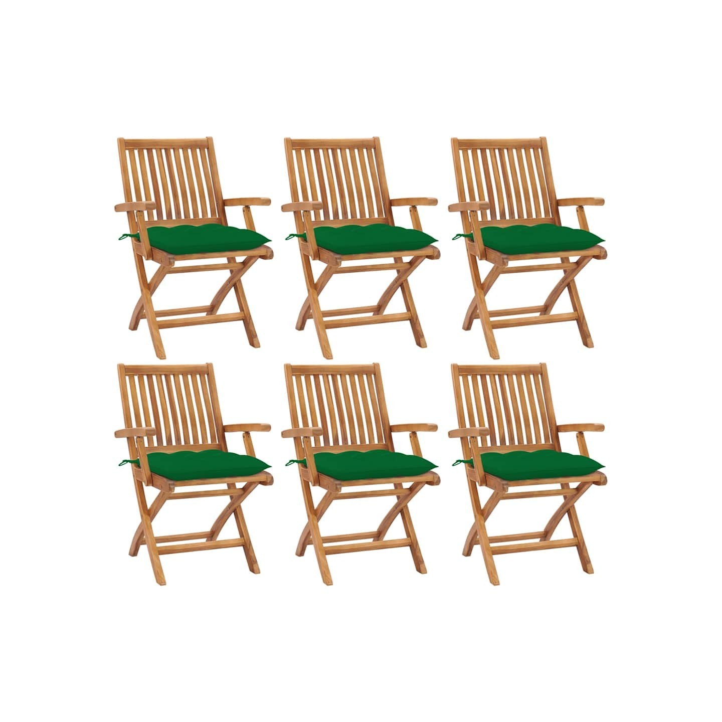 Chaises pliantes avec coussins, 6 pièces, en teck massif