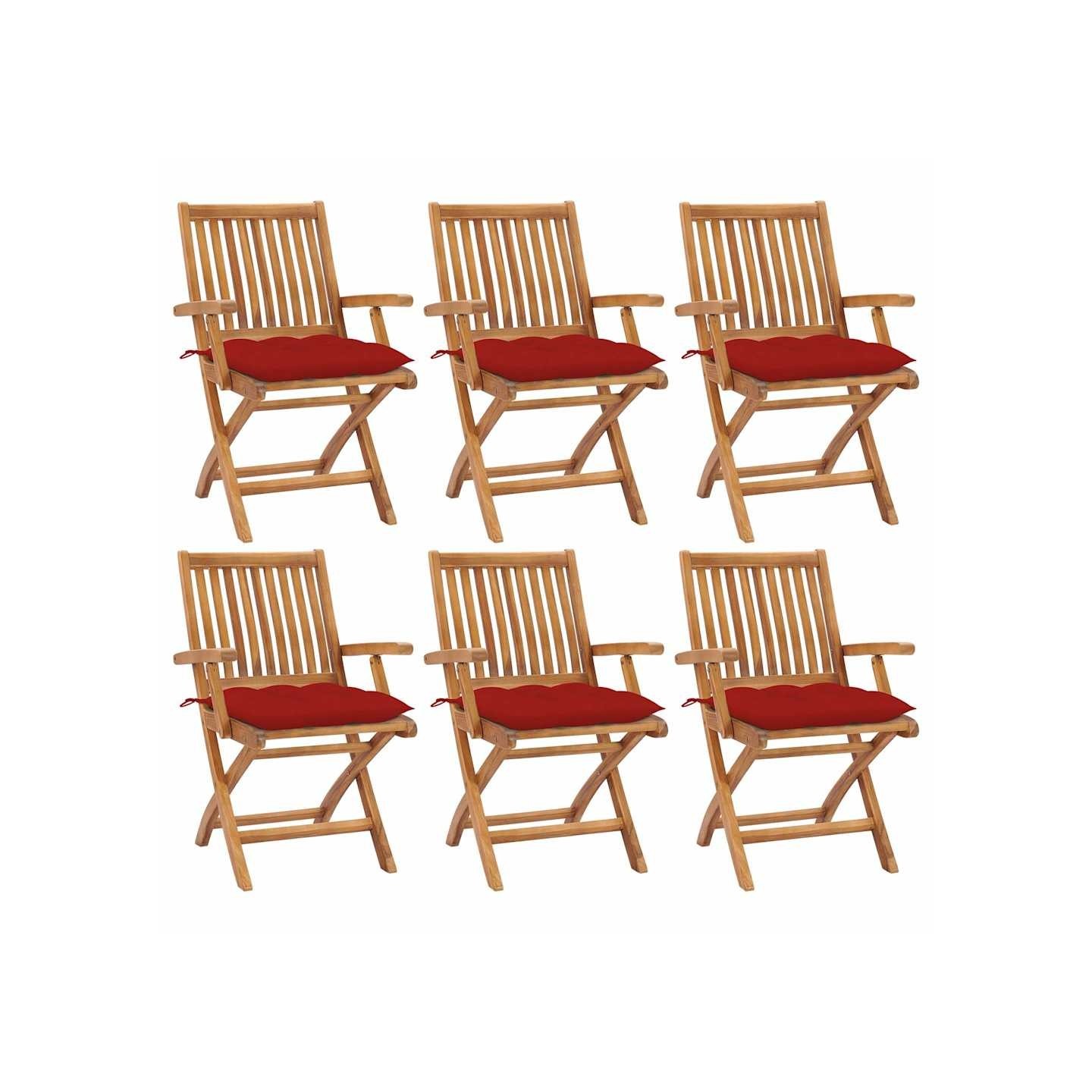 Chaises pliantes avec coussins, 6 pièces, en teck massif