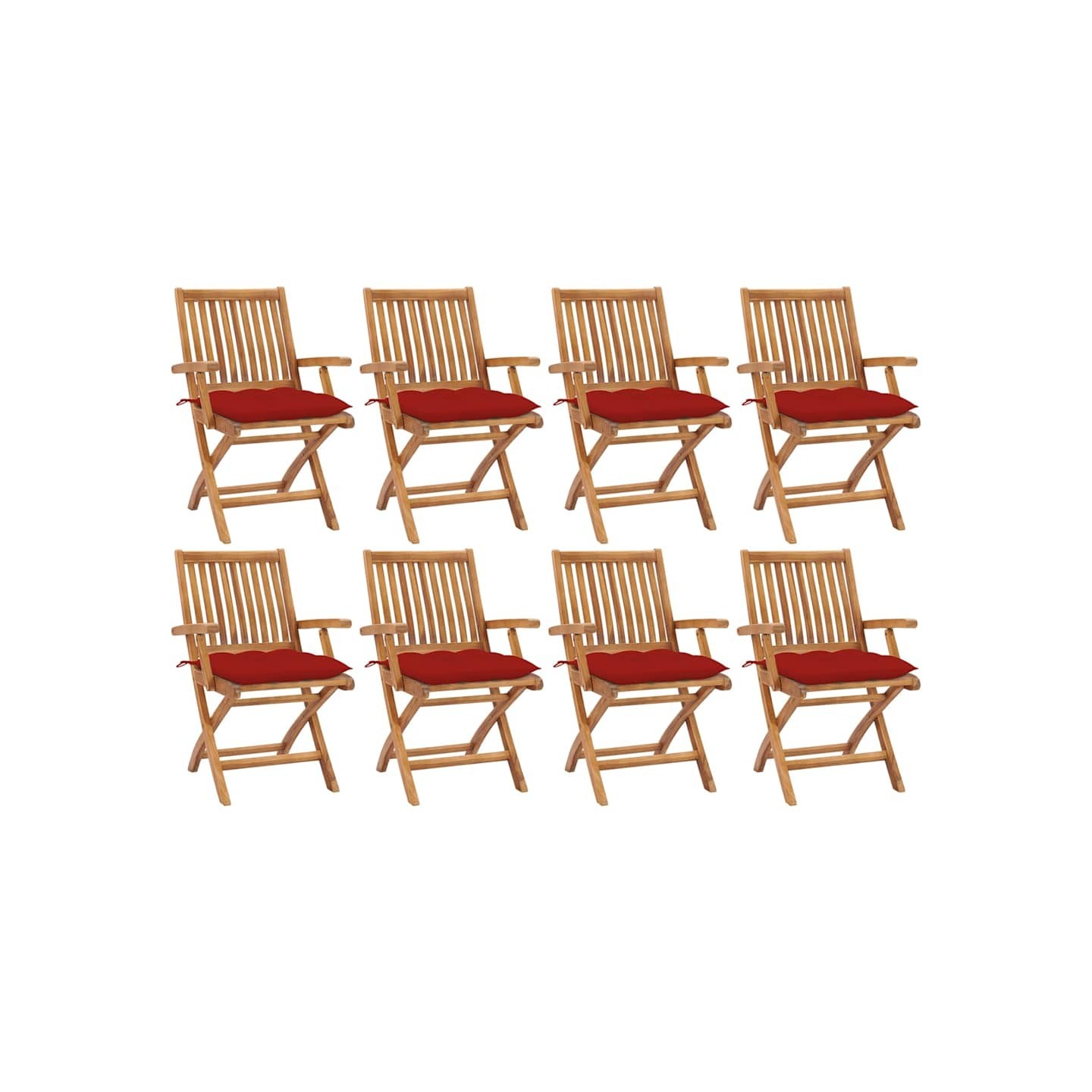 Chaises pliantes avec coussins, 8 pièces, en teck massif