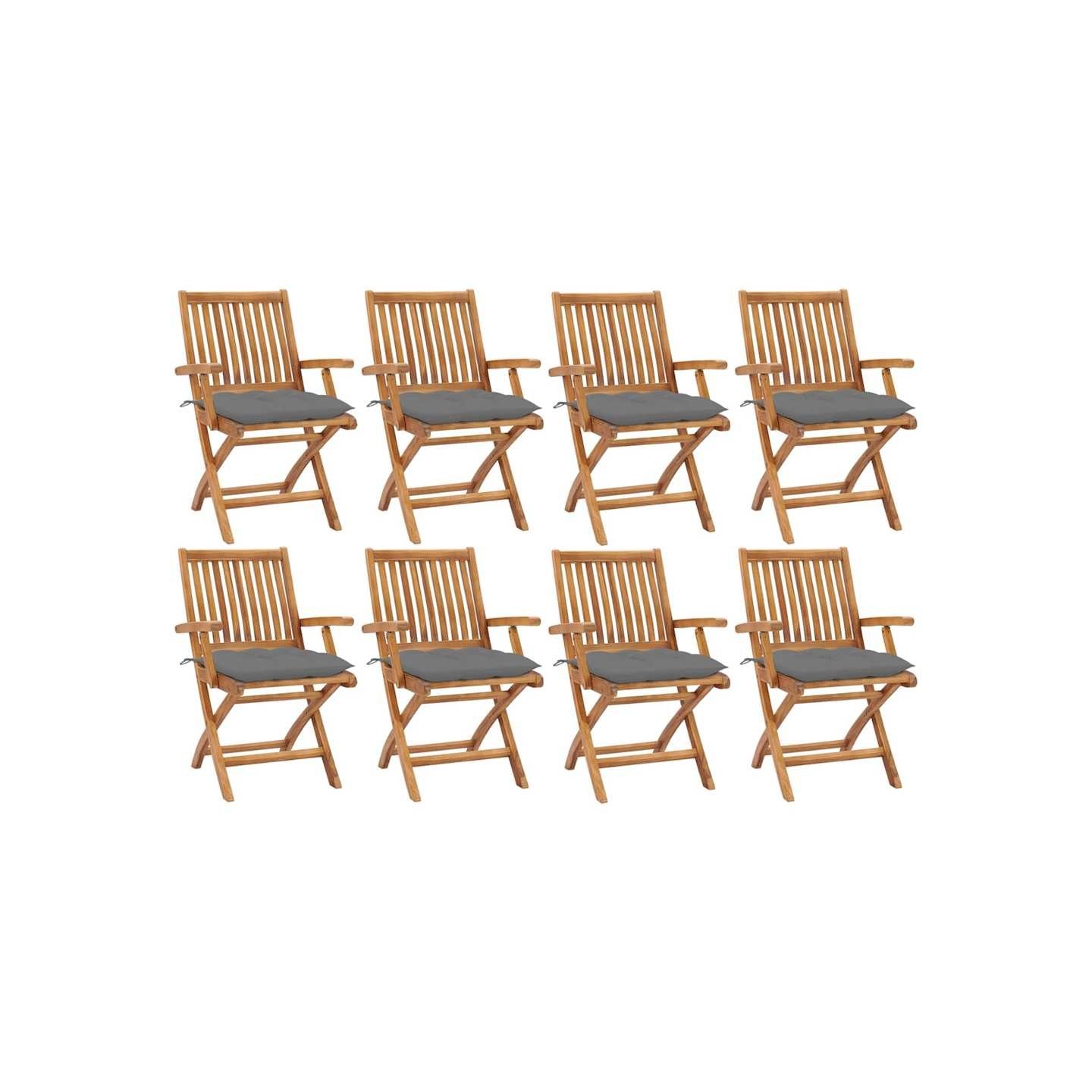 Chaises pliantes avec coussins, 8 pièces, en teck massif