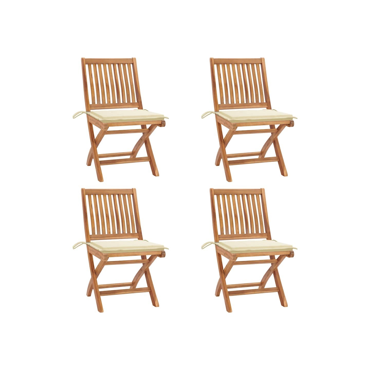 Chaises pliantes avec coussins, 4 pièces, en teck massif
