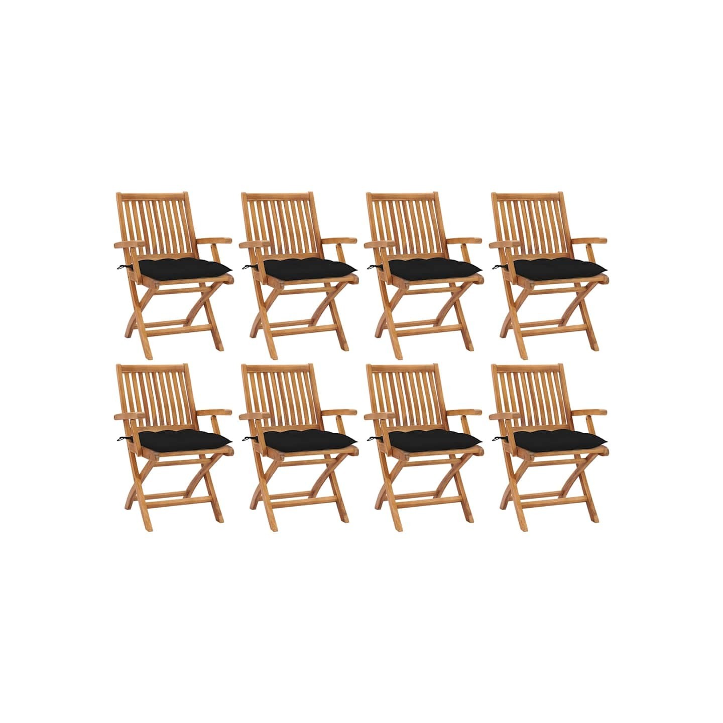 Chaises pliantes avec coussins, 8 pièces, en teck massif