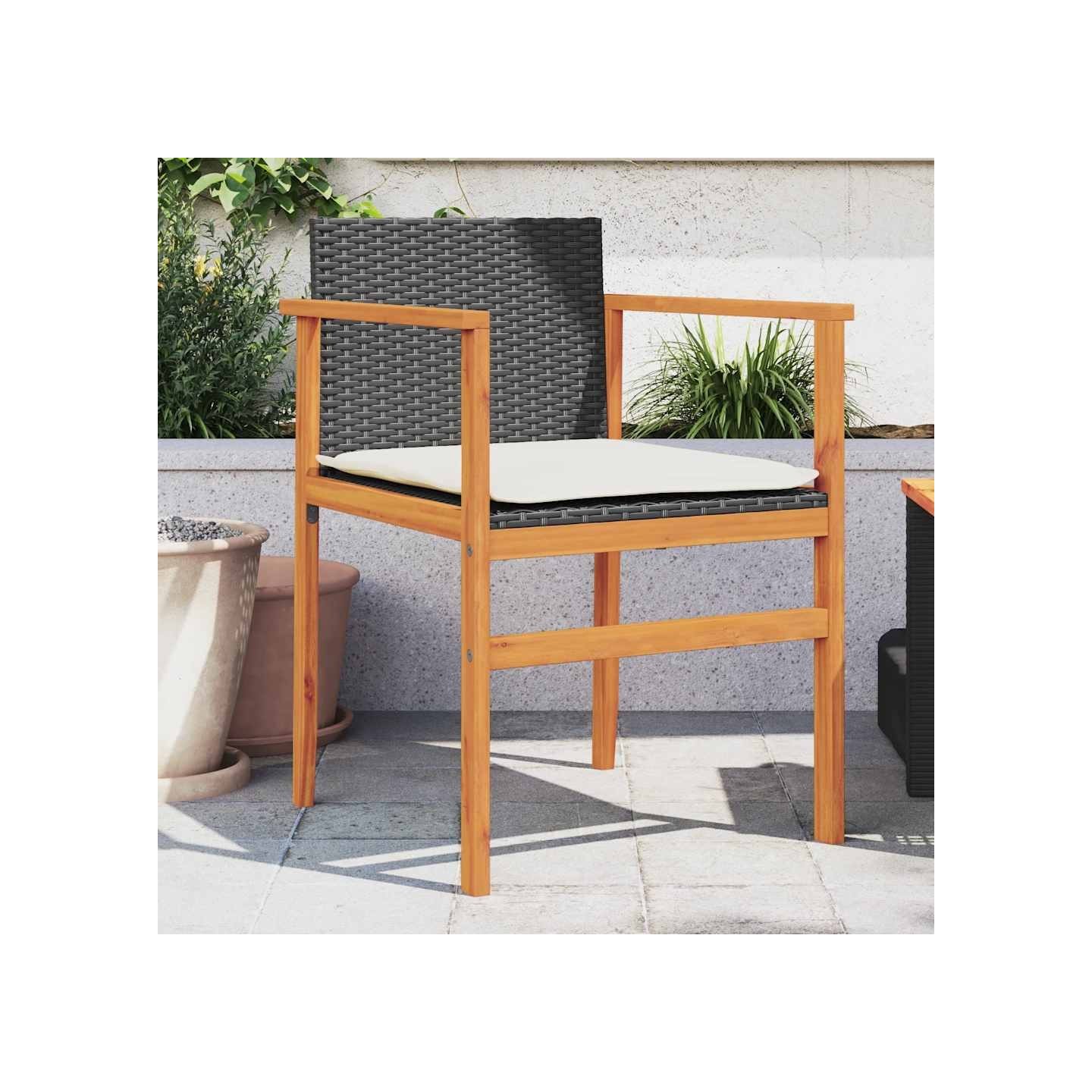 Chaises de jardin coussins lot de 2 noir résine tressée et bois