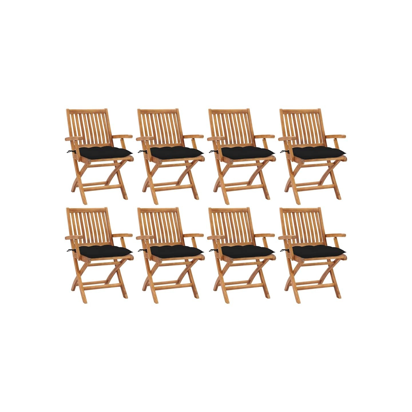 Chaises pliantes avec coussins, 8 pièces, en teck massif