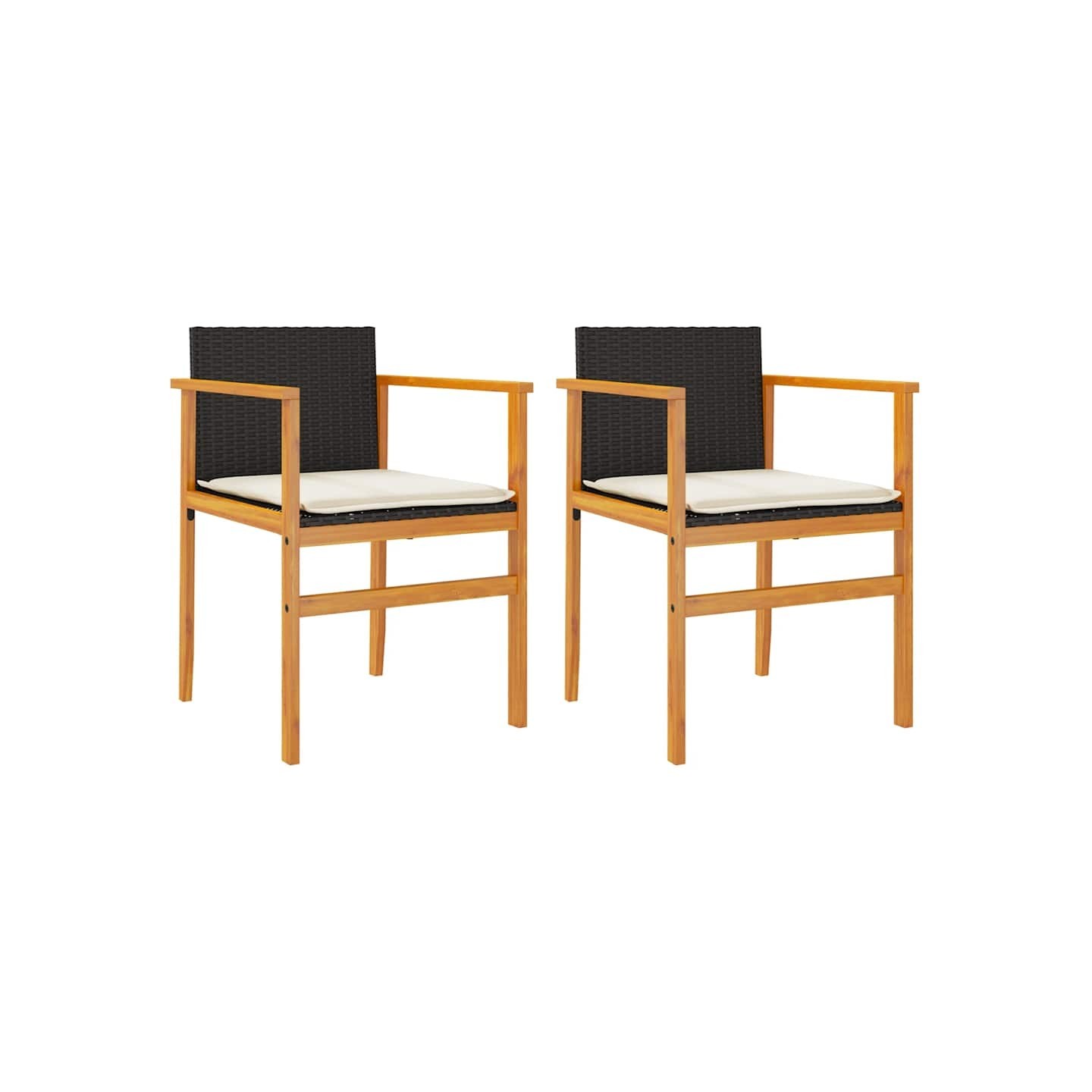 Chaises de jardin coussins lot de 2 noir résine tressée et bois