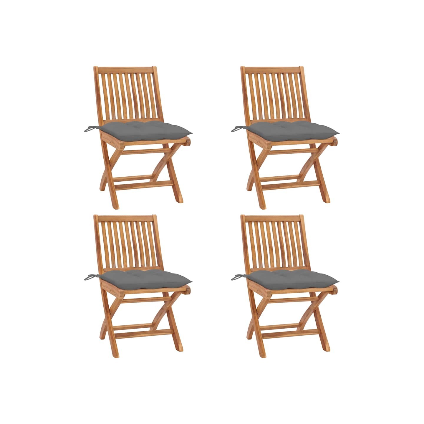 Chaises pliantes avec coussins, 4 pièces, en teck massif