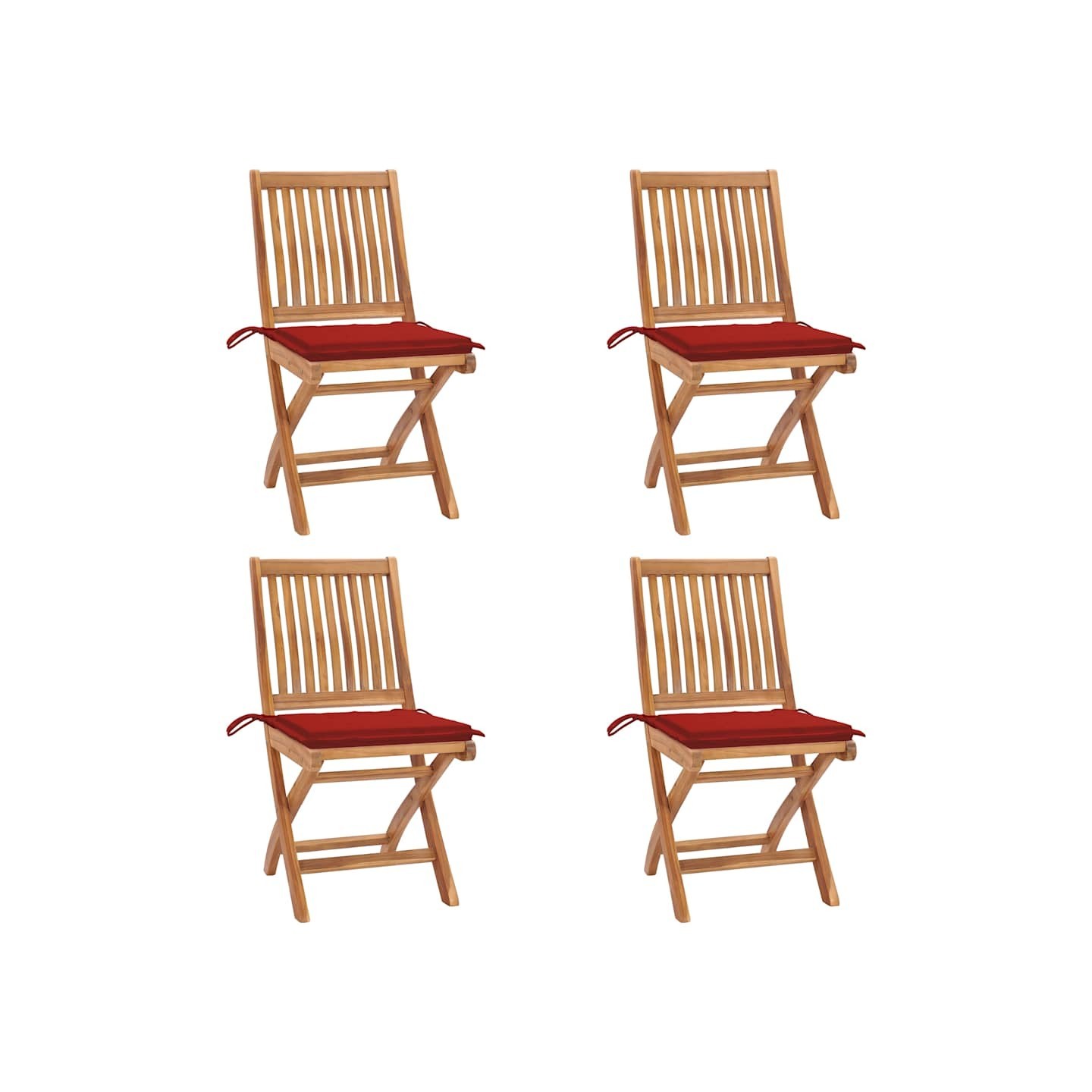 Chaises pliantes avec coussins, 4 pièces, en teck massif