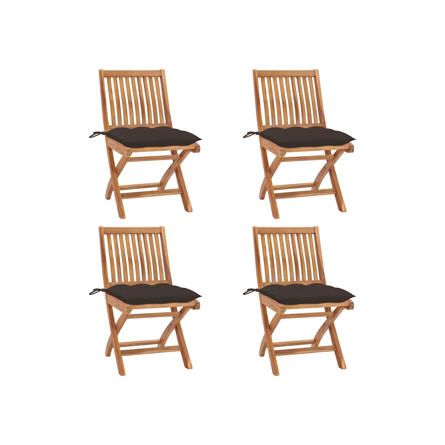 Chaises pliantes avec coussins, 4 pièces, en teck massif