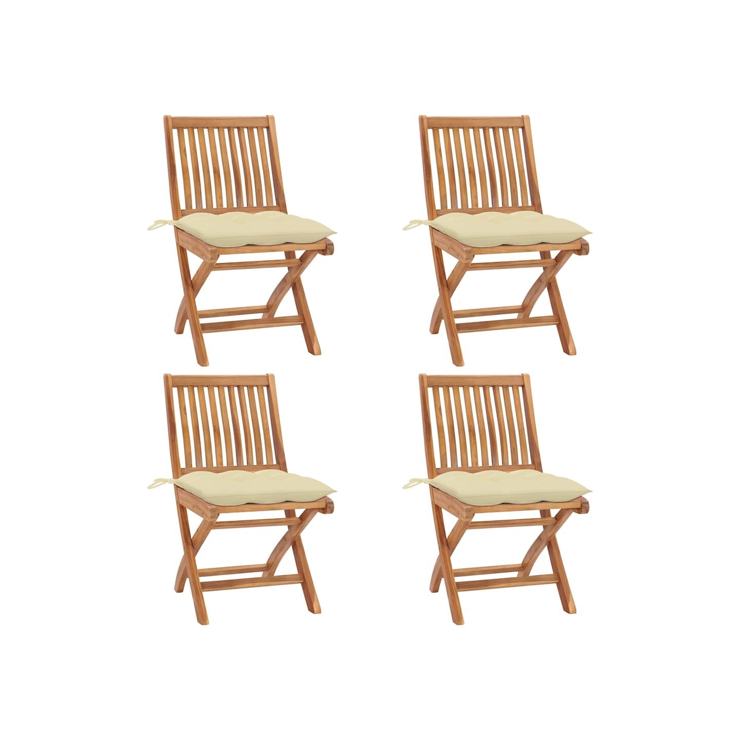 Chaises pliantes avec coussins, 4 pièces, en teck massif
