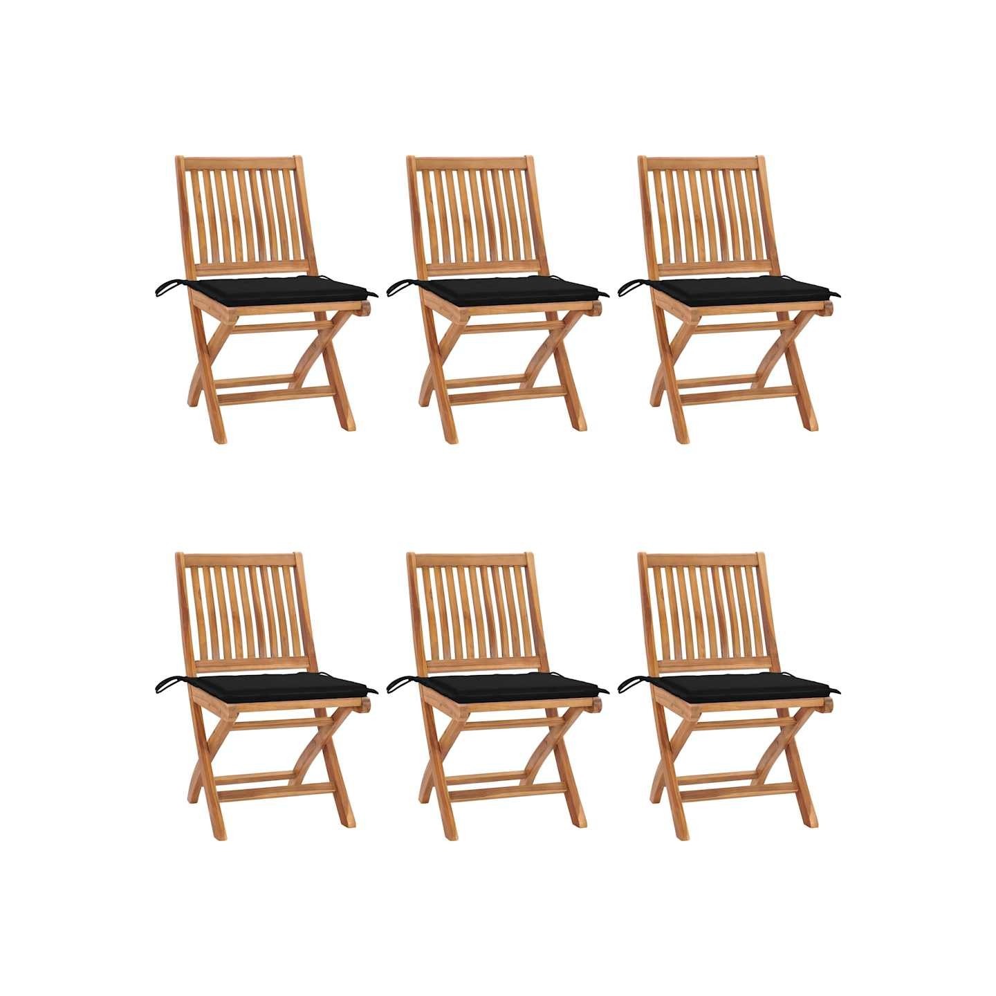 Chaises pliantes avec coussins, 6 pièces, en teck massif