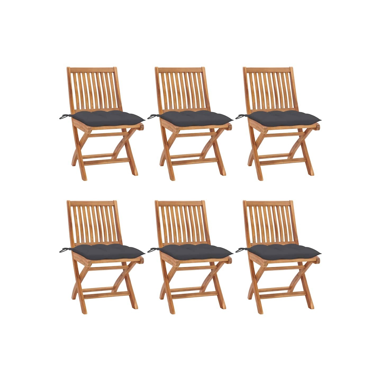 Chaises pliantes avec coussins, 6 pièces, en teck massif