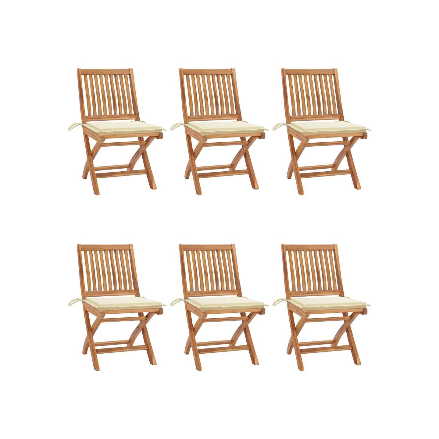 Chaises pliantes avec coussins, 6 pièces, en teck massif