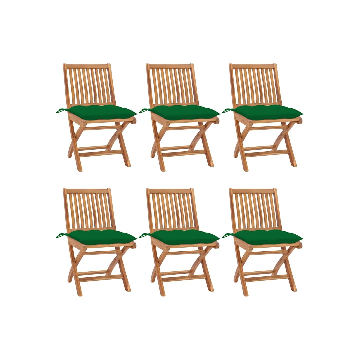 Chaises pliantes avec coussins, 6 pièces, en teck massif