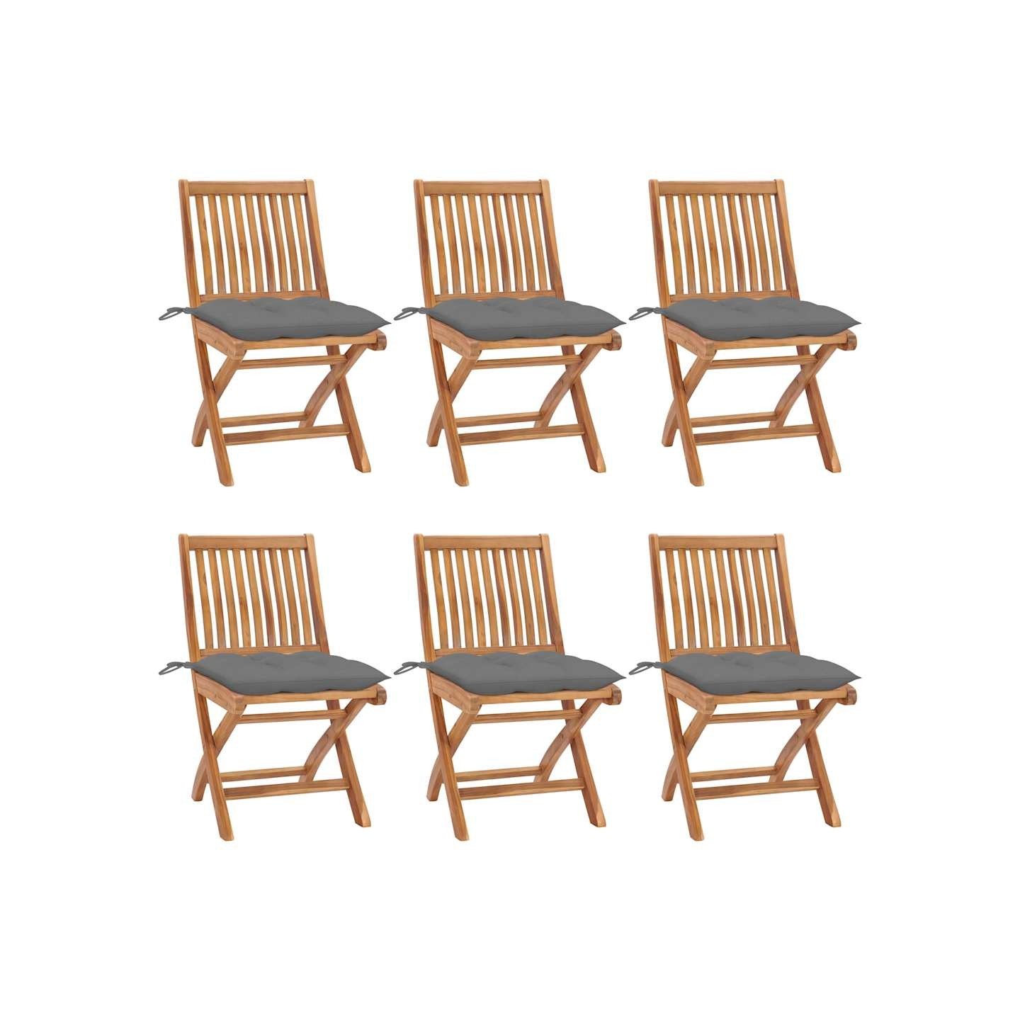 Chaises pliantes avec coussins, 6 pièces, en teck massif