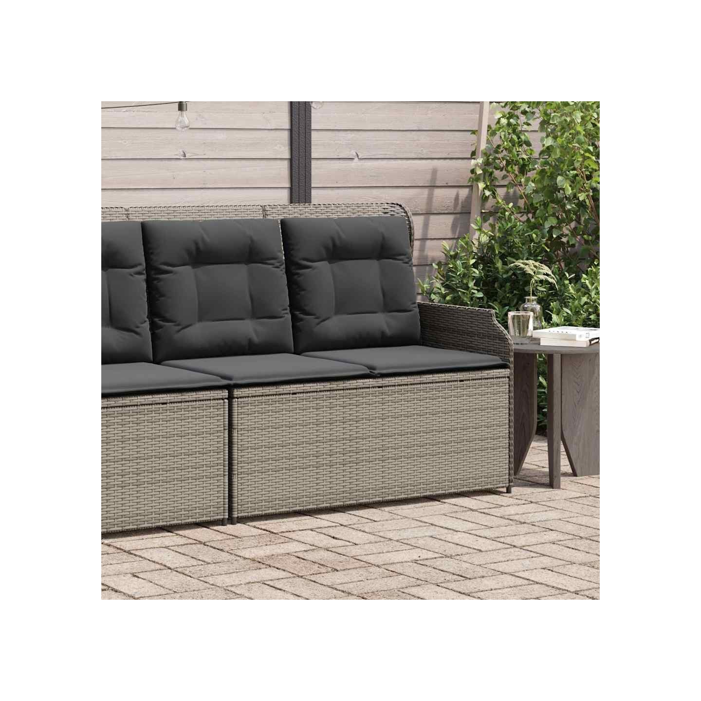 Banc inclinable de jardin avec coussins gris résine tressée