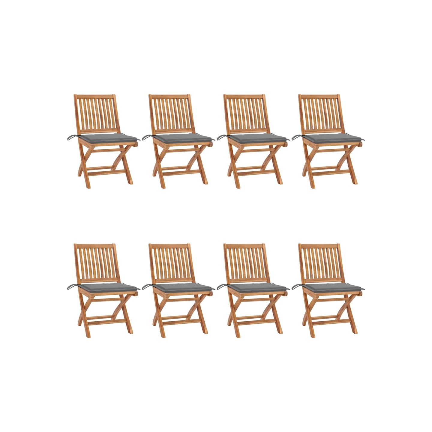 Chaises pliantes avec coussins, 8 pièces, en teck massif