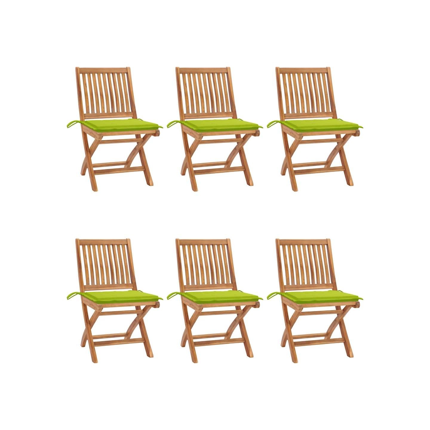 Chaises pliantes avec coussins, 6 pièces, en teck massif
