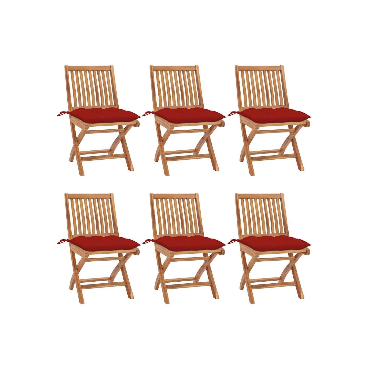 Chaises pliantes avec coussins, 6 pièces, en teck massif