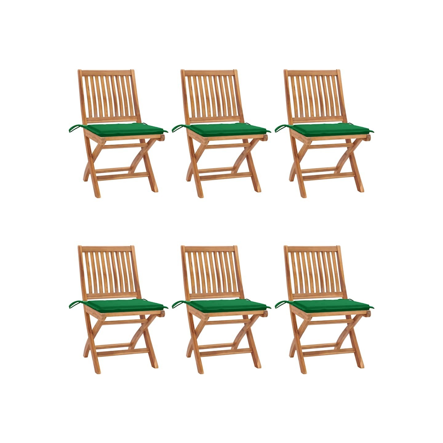 Chaises pliantes avec coussins, 6 pièces, en teck massif
