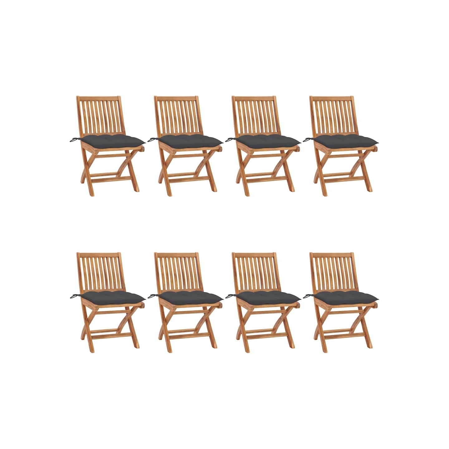 Chaises pliantes avec coussins, 8 pièces, en teck massif