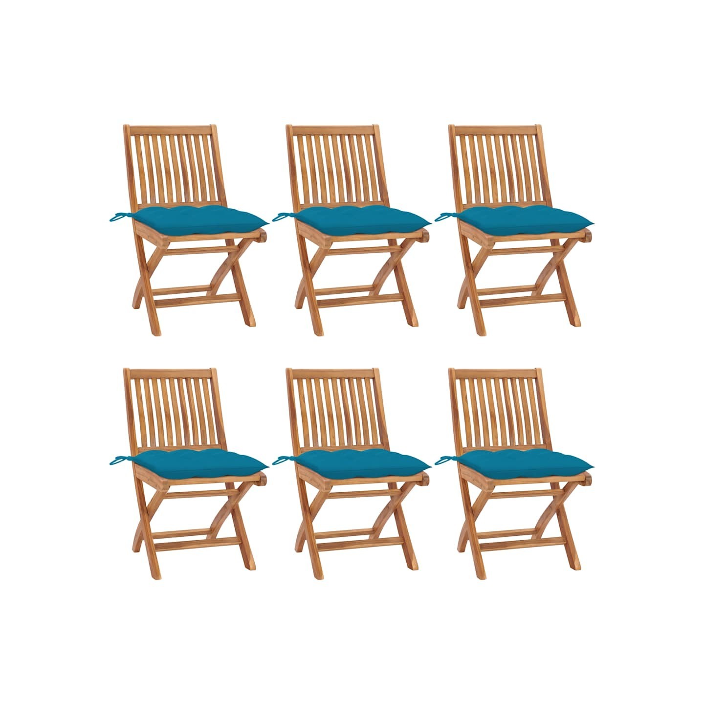 Chaises pliantes avec coussins, 6 pièces, en teck massif