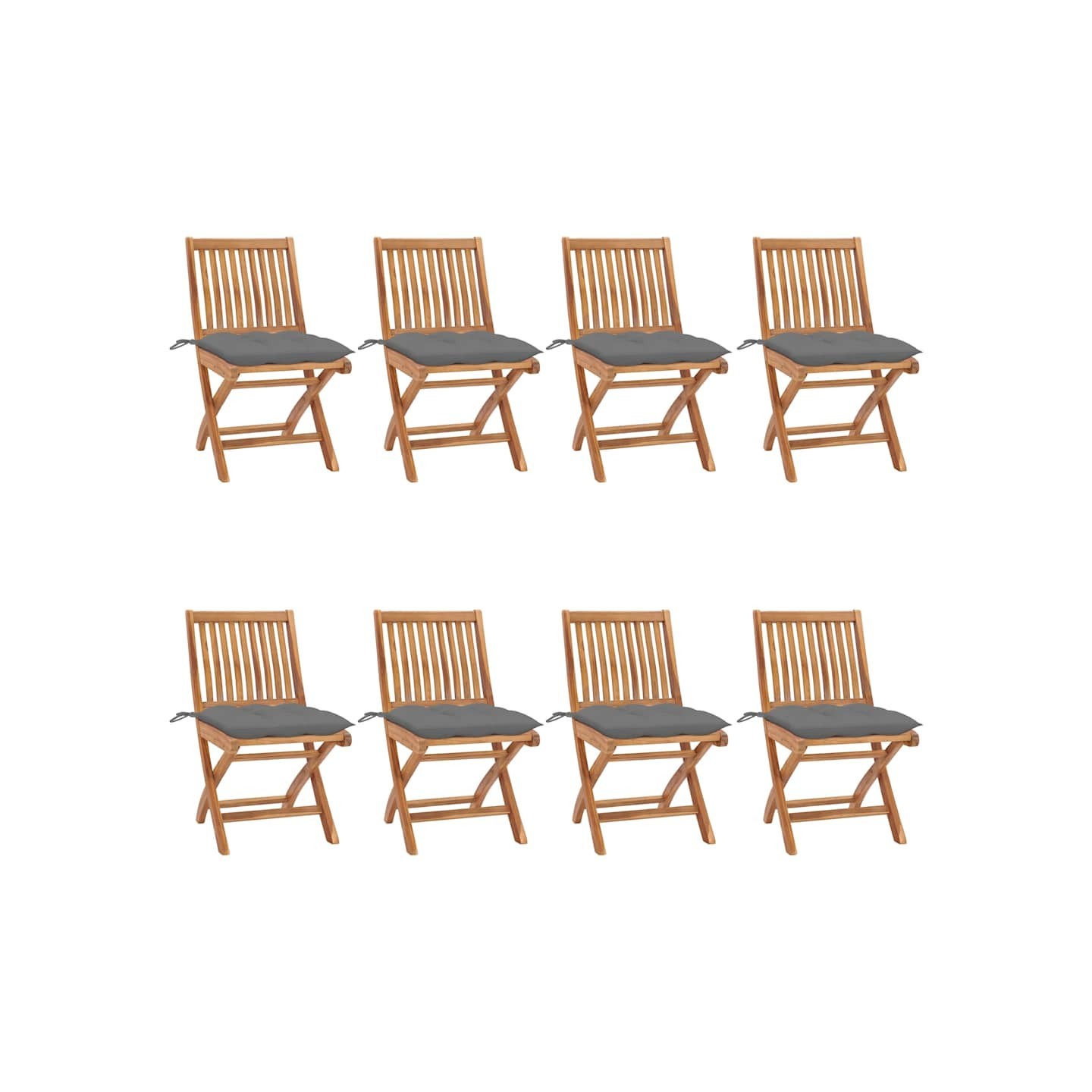 Chaises pliantes avec coussins, 8 pièces, en teck massif