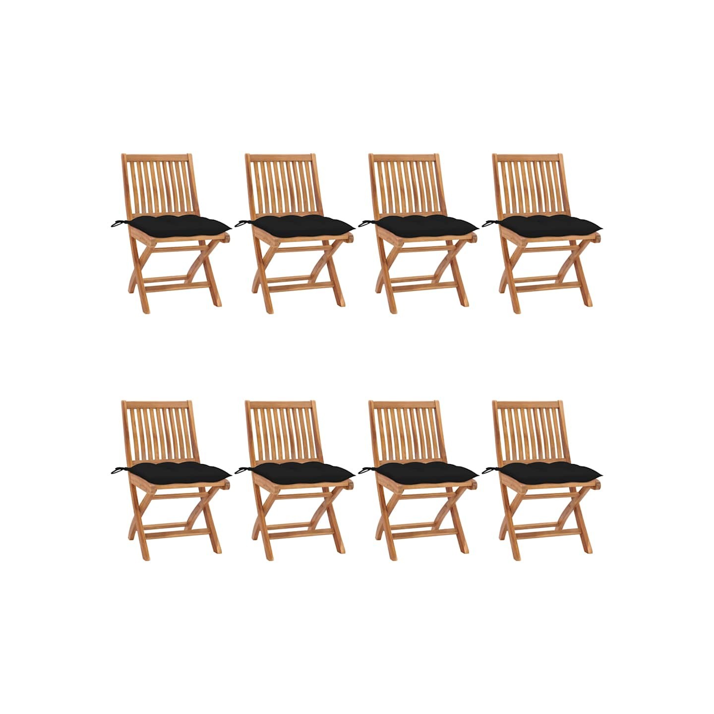 Chaises pliantes avec coussins, 8 pièces, en teck massif
