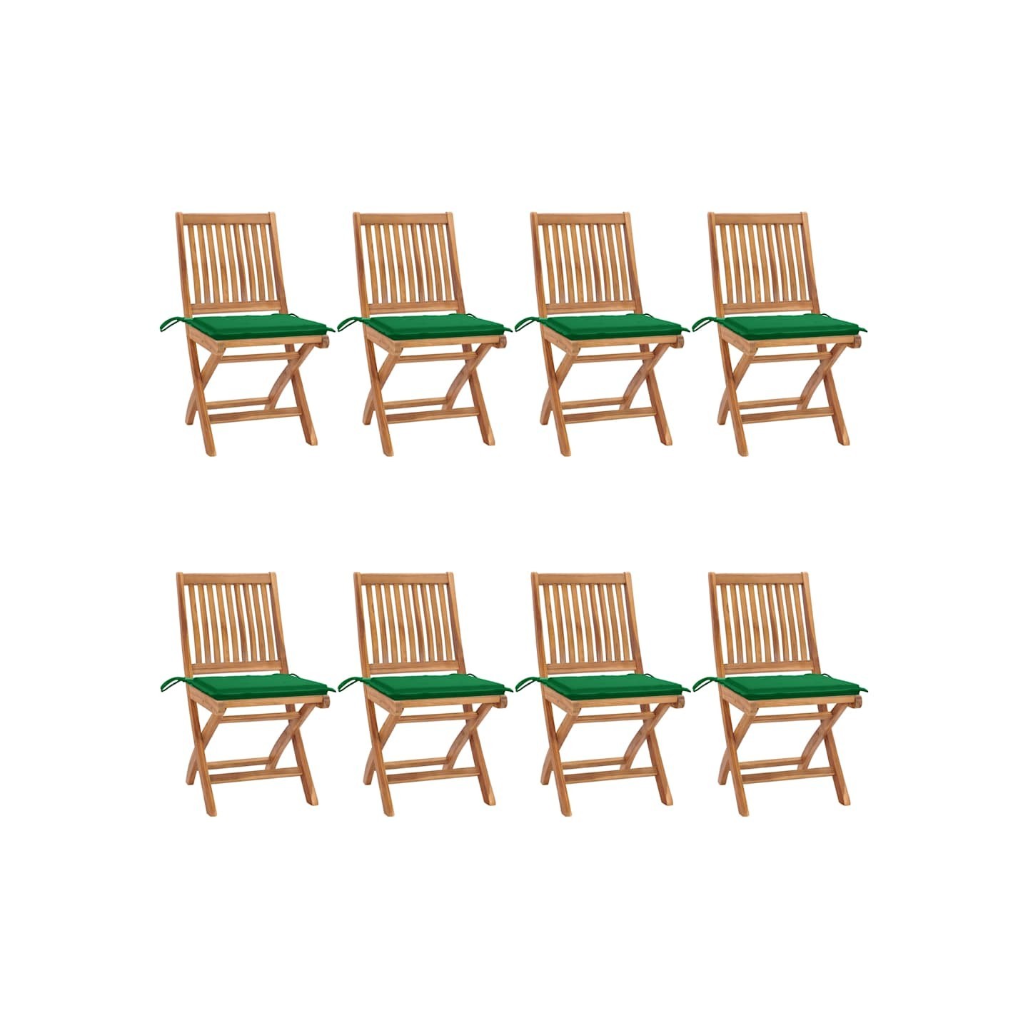 Chaises pliantes avec coussins, 8 pièces, en teck massif