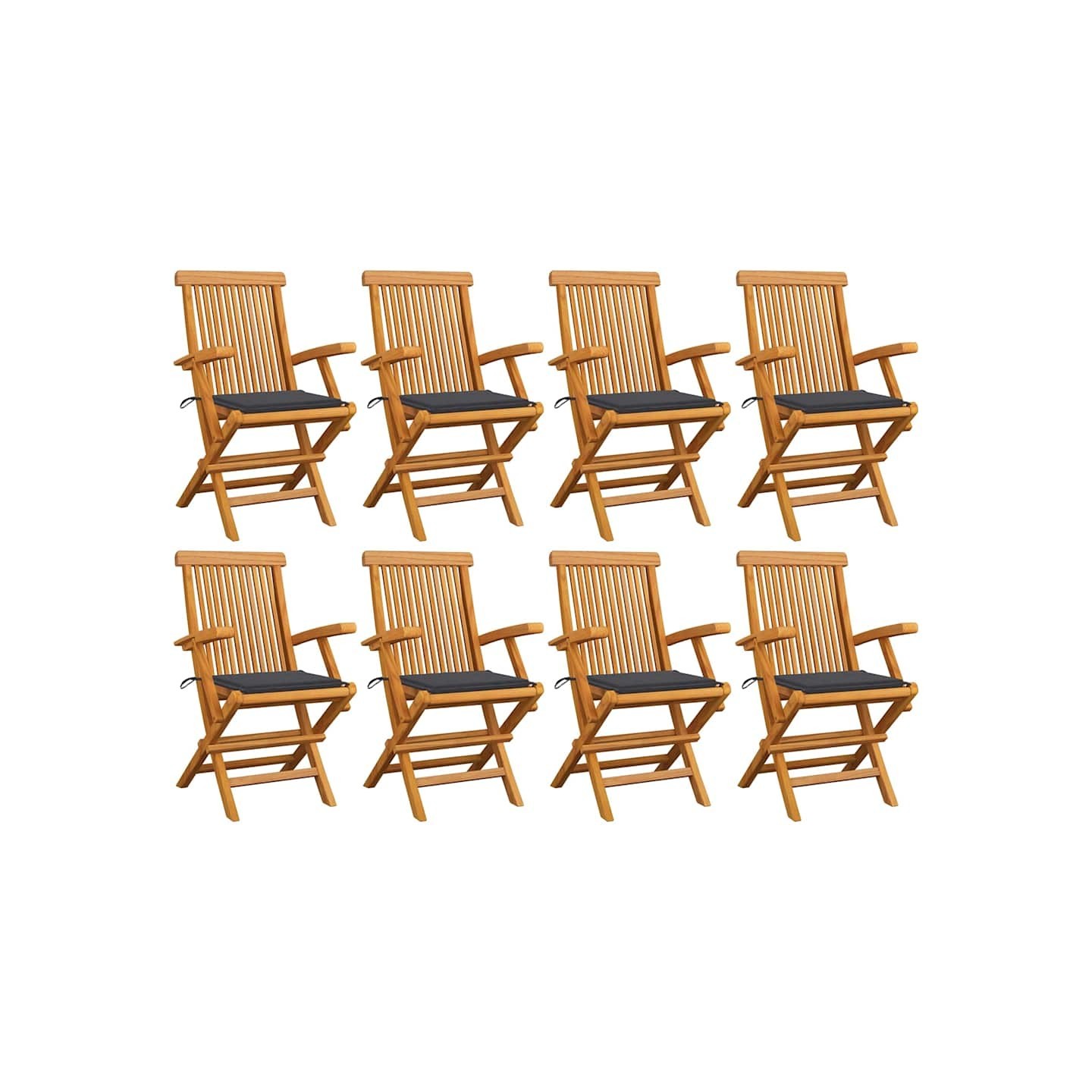 Chaises pliantes avec coussins anthracite, 8 pièces, en teck massif