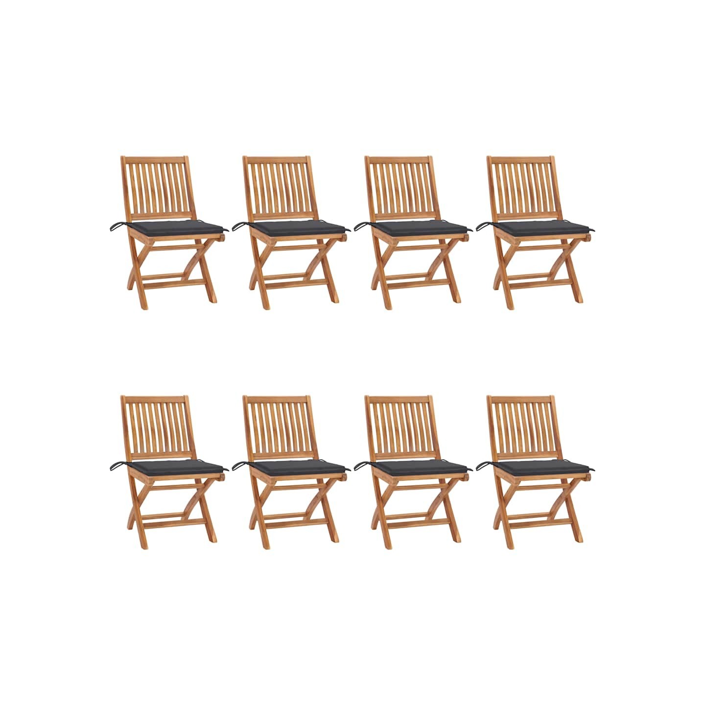 Chaises pliantes avec coussins, 8 pièces, en teck massif