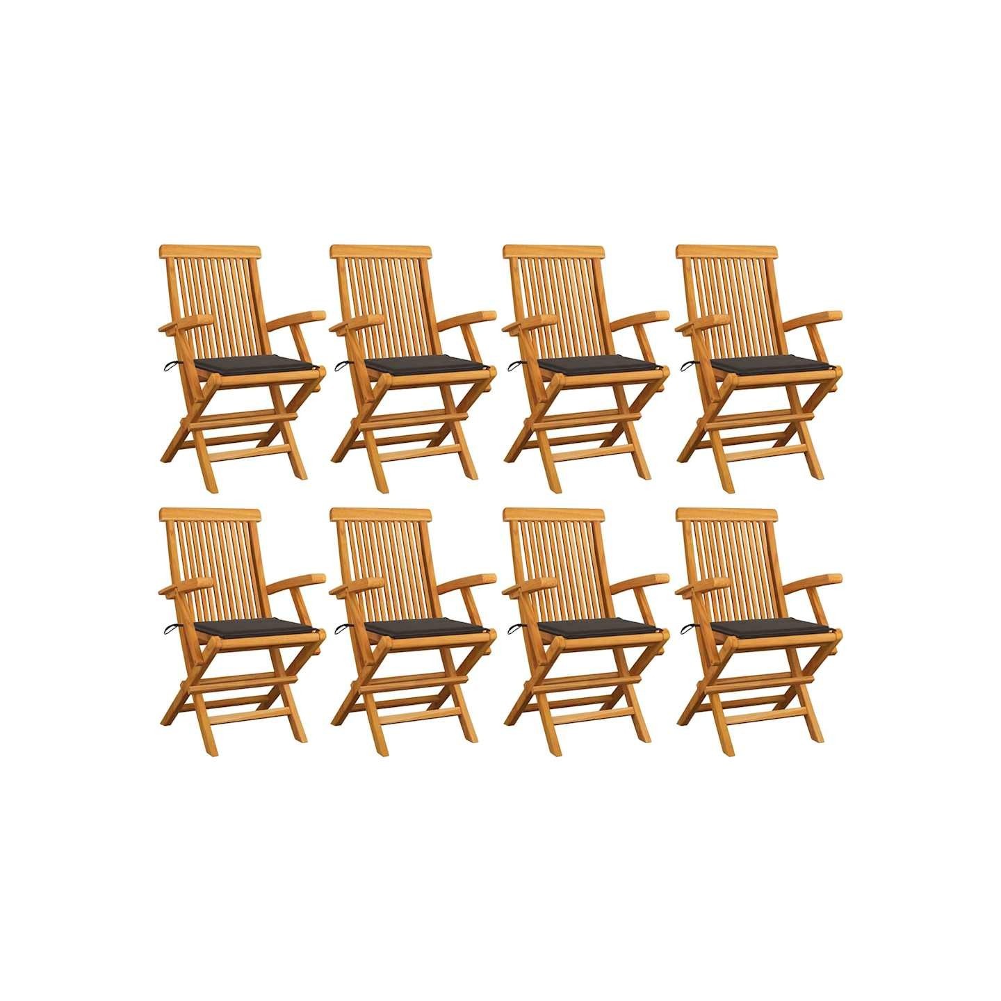 Chaises pliantes avec coussins taupe, 8 pièces, en bois de teck massif
