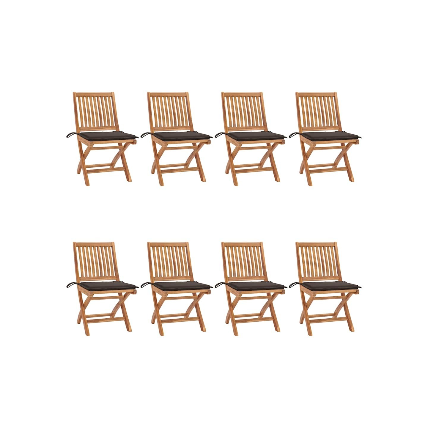 Chaises pliantes avec coussins, 8 pièces, en teck massif
