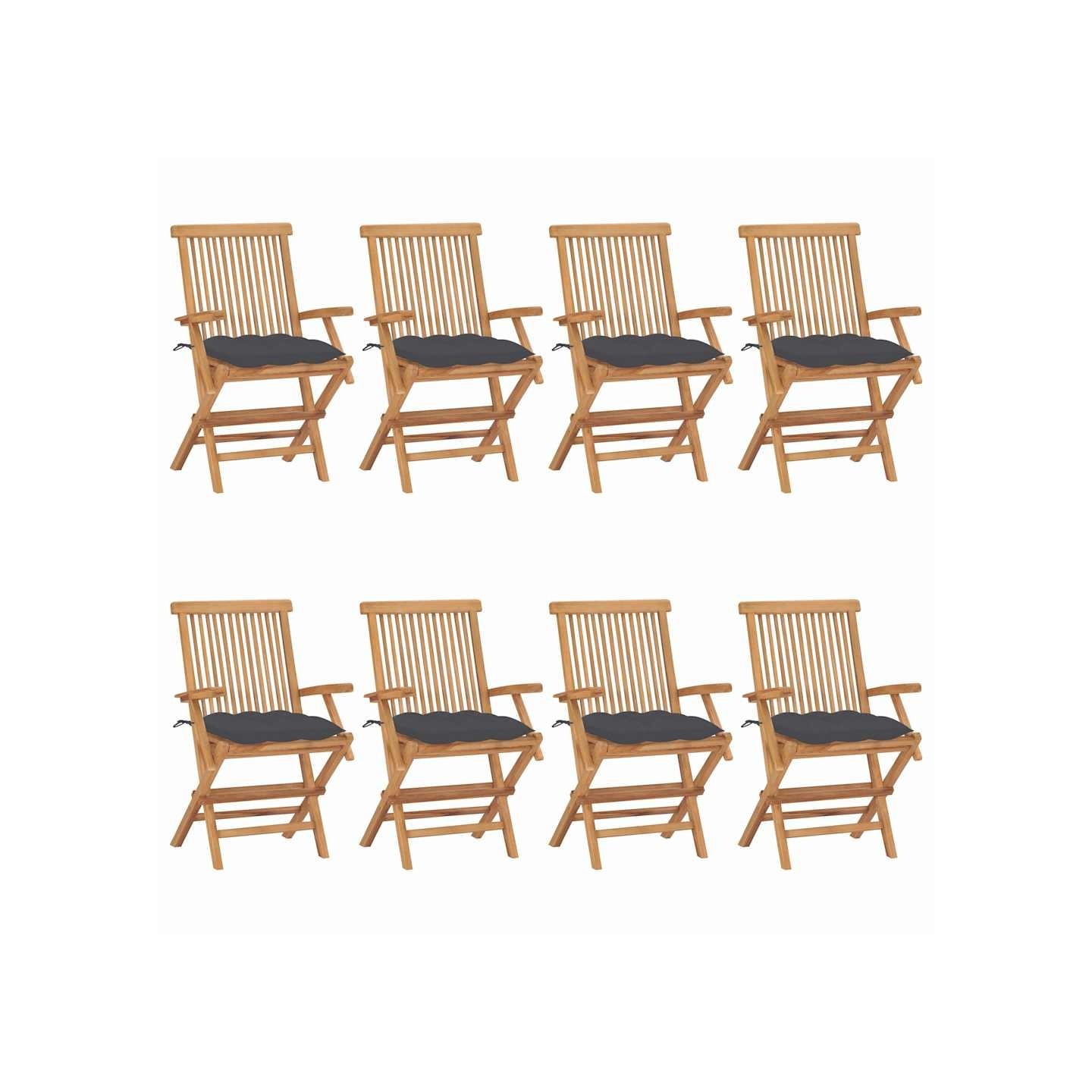 Chaises pliantes avec coussins anthracite, 8 pièces, en teck massif