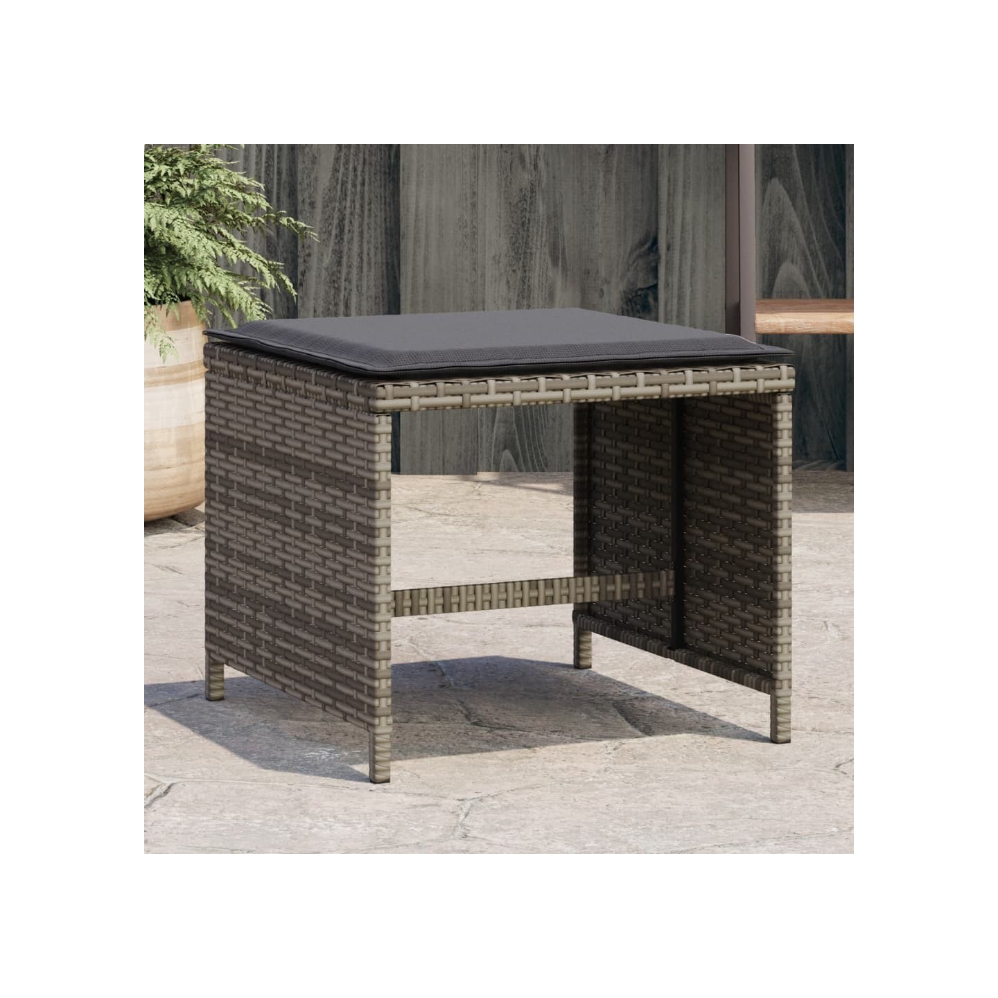 Tabourets de jardin avec coussins lot de 4 gris résine tressée