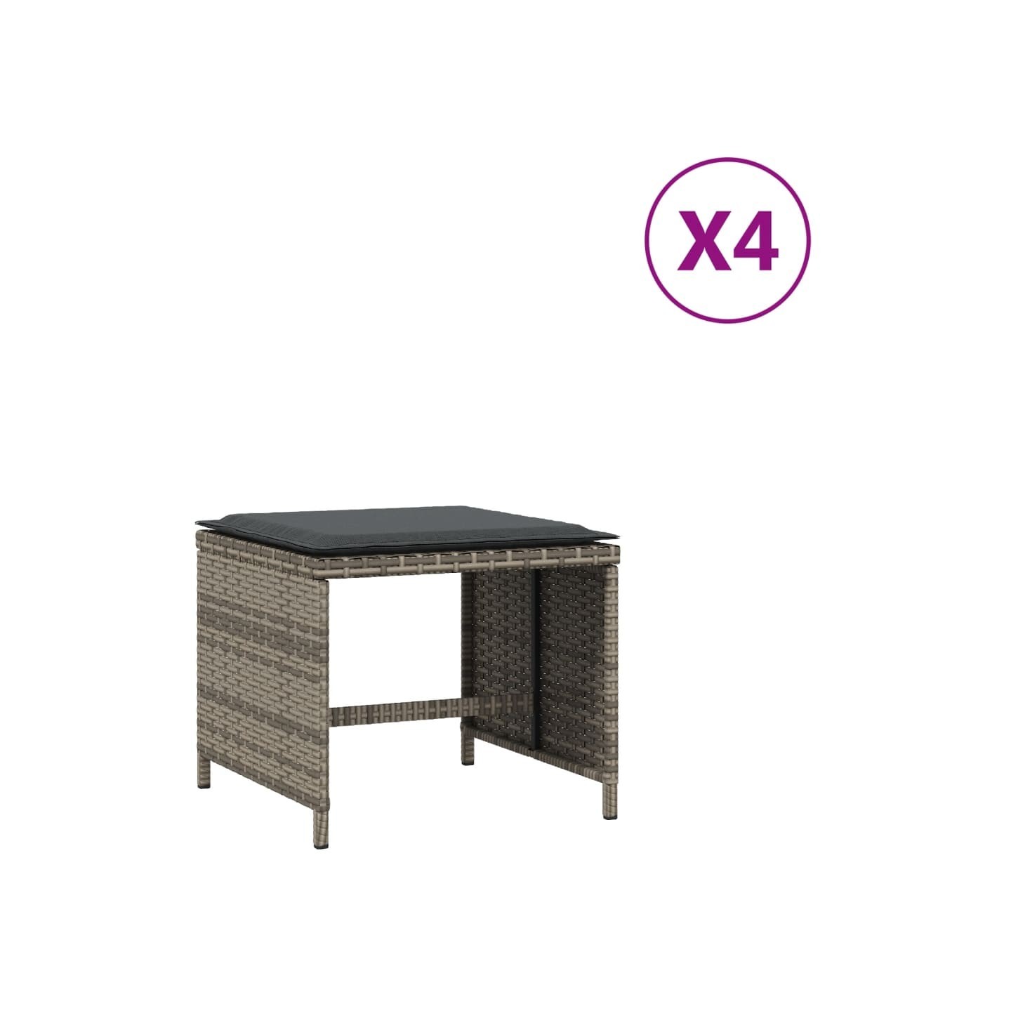 Tabourets de jardin avec coussins lot de 4 gris résine tressée