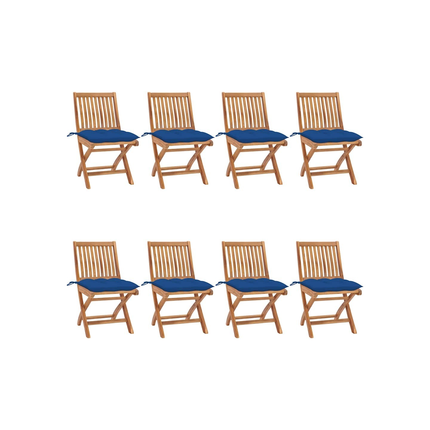 Chaises pliantes avec coussins, 8 pièces, en teck massif