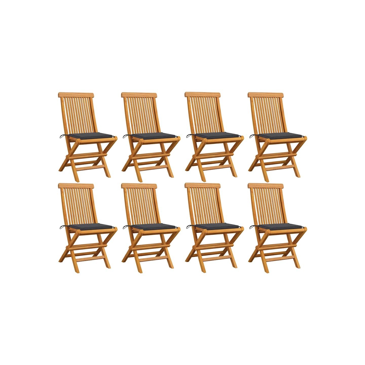 Chaises pliantes avec coussins anthracite, 8 pièces, en teck massif