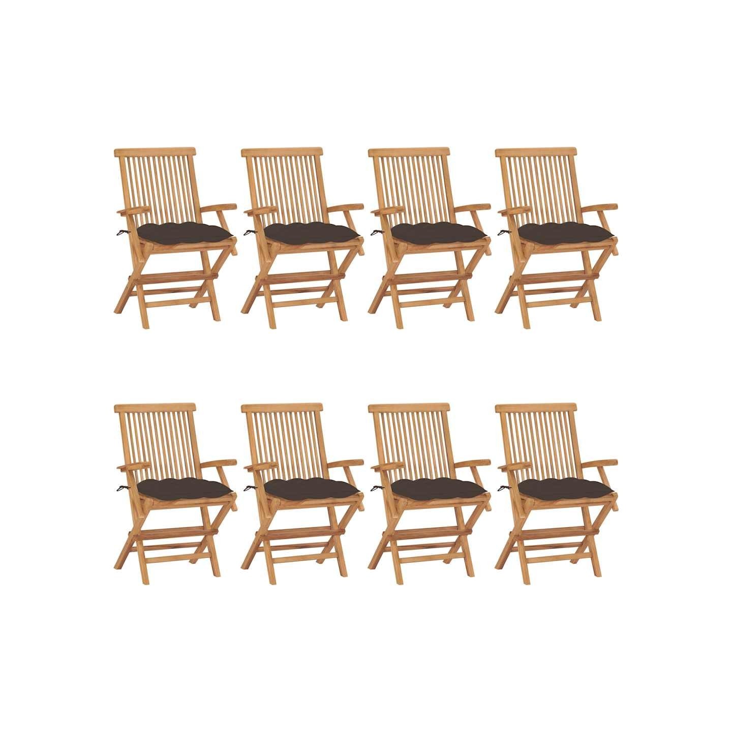 Chaises pliantes avec coussins taupe, 8 pièces, en bois de teck massif